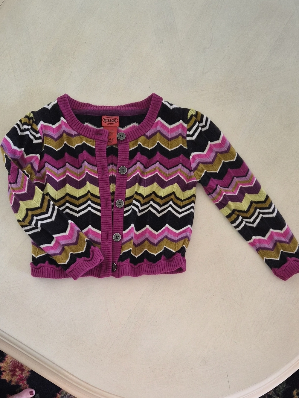 Missoni Chevron Button-Front Cardigan in Pink, Black, Olive & White